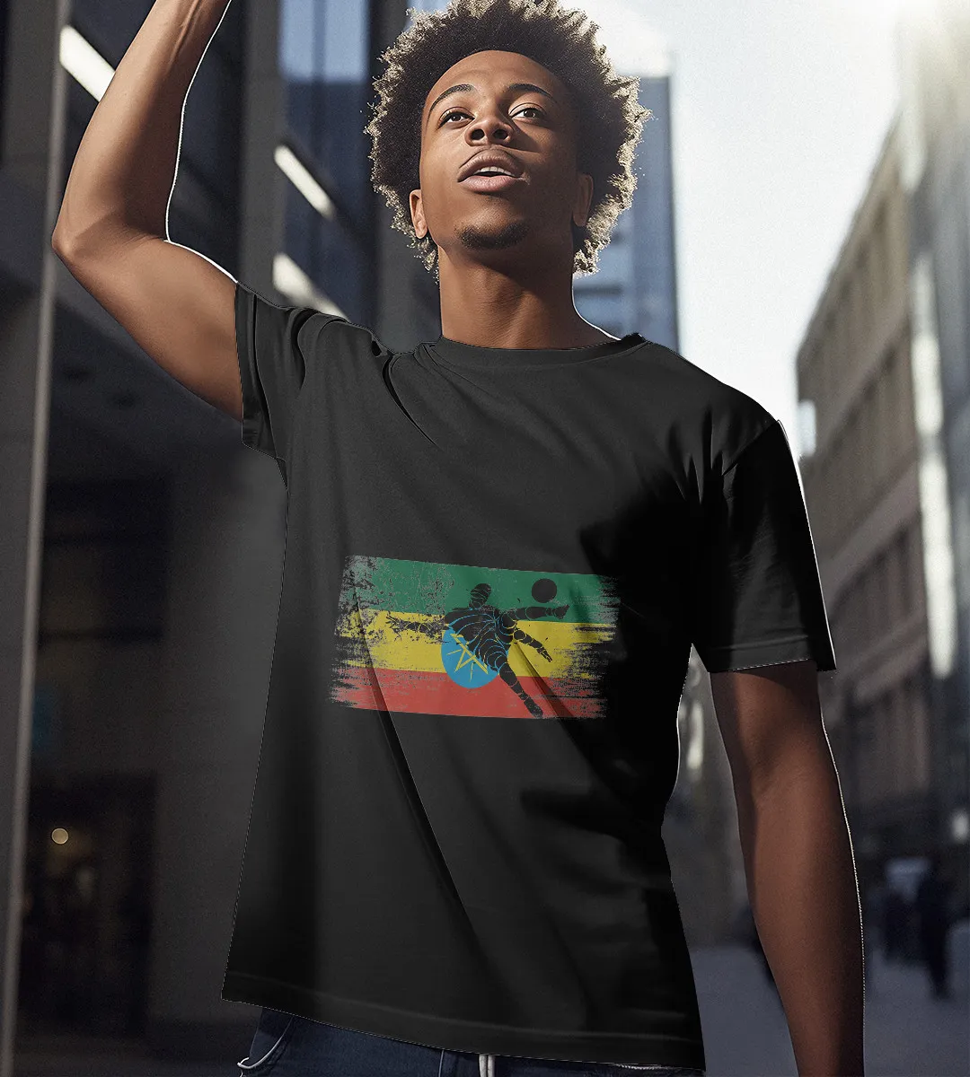 1sttheworld T-Shirt - Ethiopia Football Team Flag T-Shirt Black A35