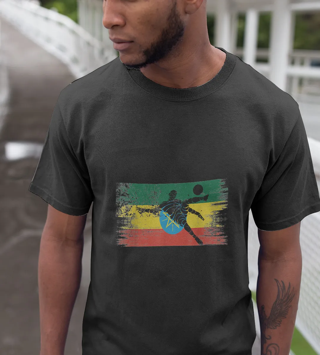 1sttheworld T-Shirt - Ethiopia Football Team Flag T-Shirt Black A35