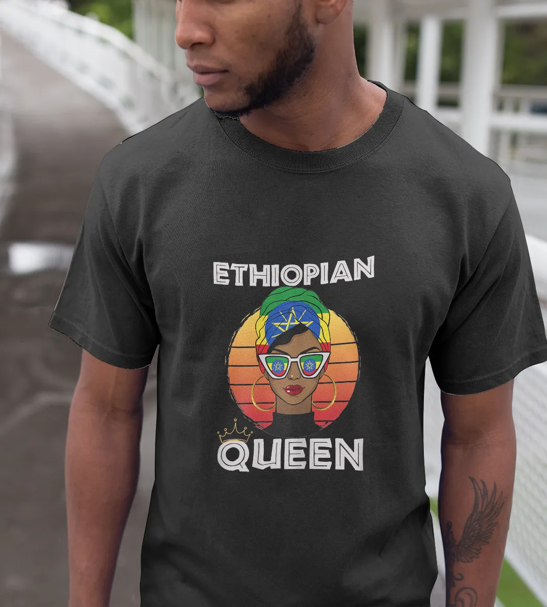 1sttheworld T-Shirt - Ethiopian Queen African T-Shirt Black A35