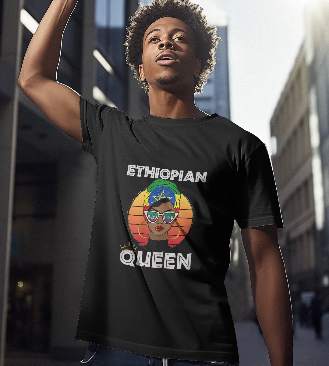 1sttheworld T-Shirt - Ethiopian Queen African T-Shirt Black A35