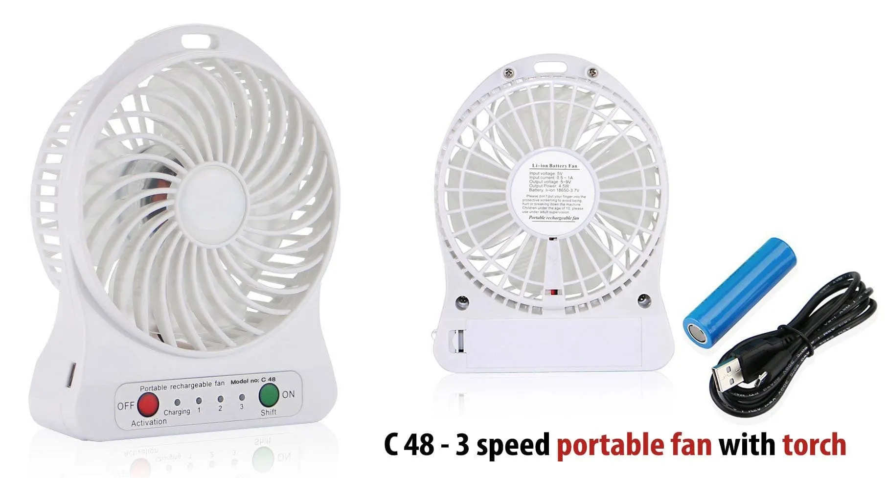 3 speed portable fan with torch