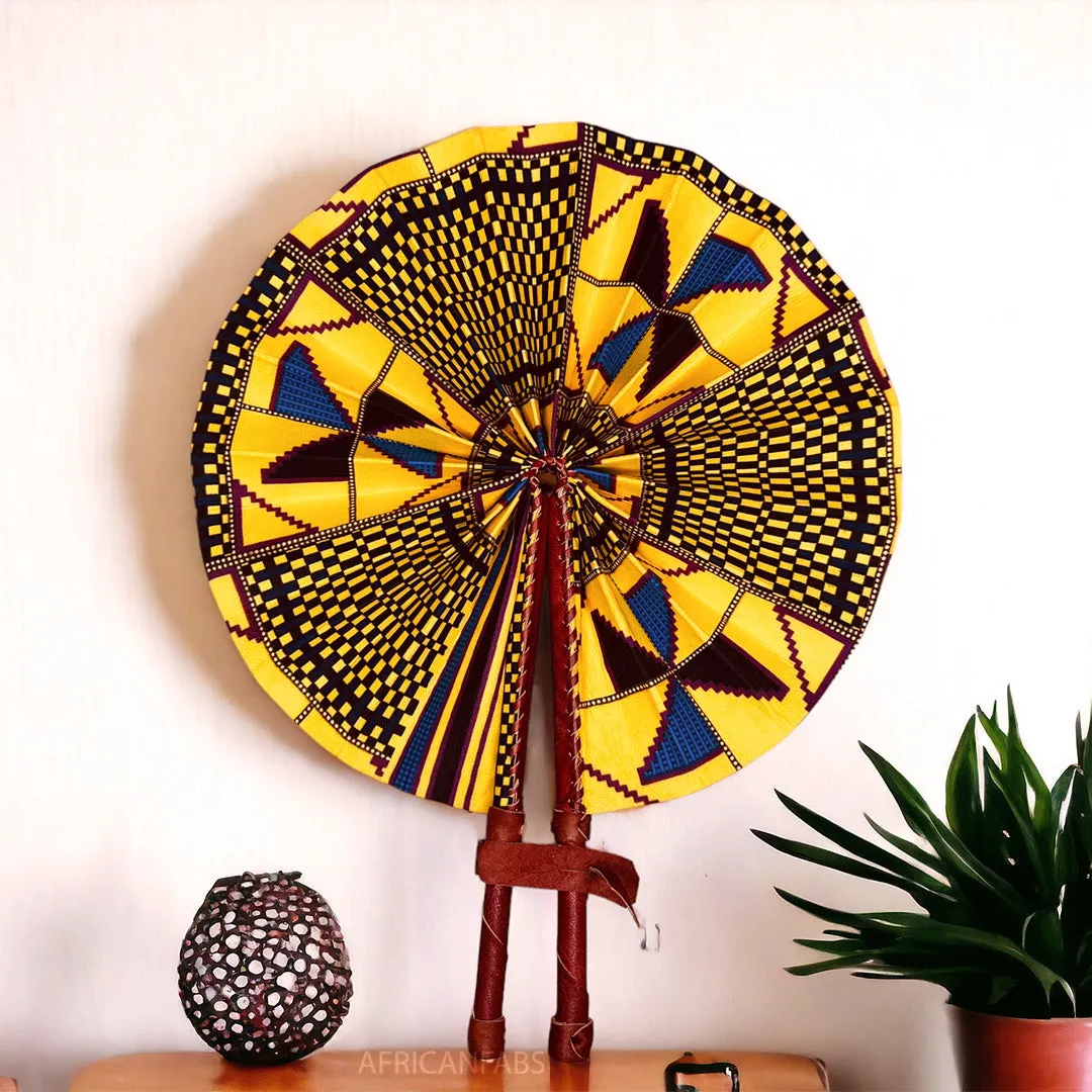 African Hand fan - Ankara print Hand fan - Kwadwo - Yellow kente