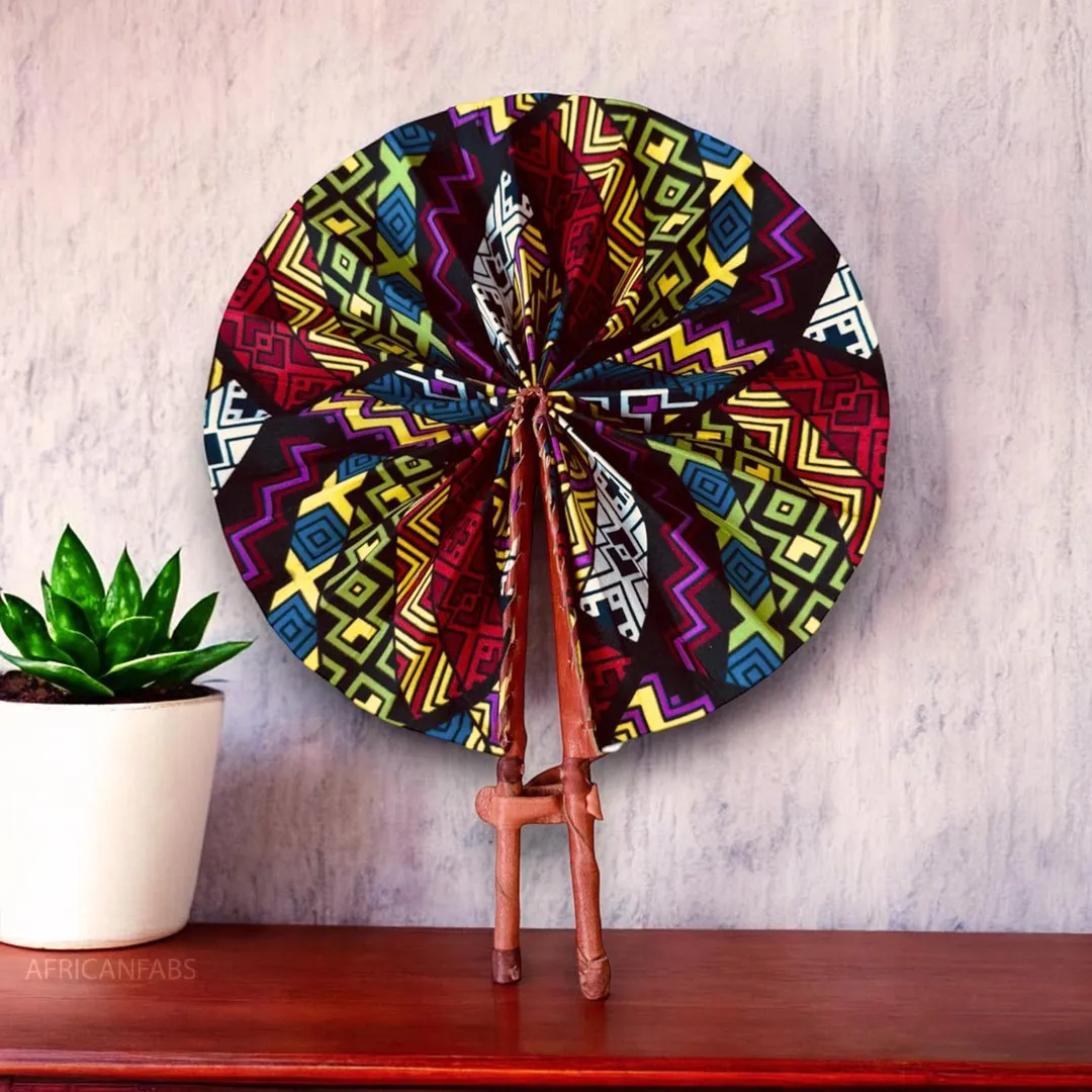 African Hand fan - Ankara print Hand fan - Kwame - Blue