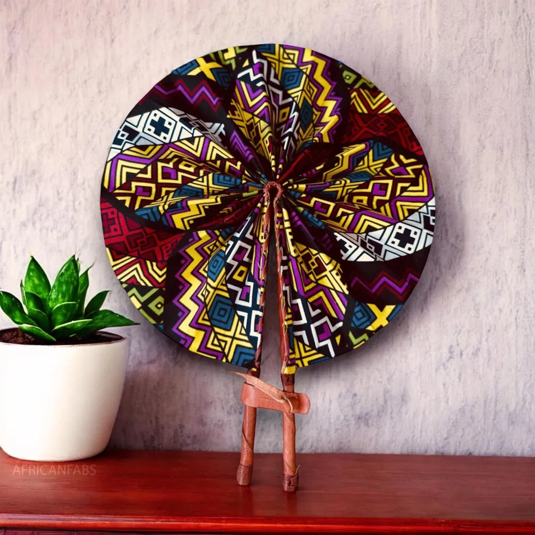 African Hand fan - Ankara print Hand fan - Kwame - Blue