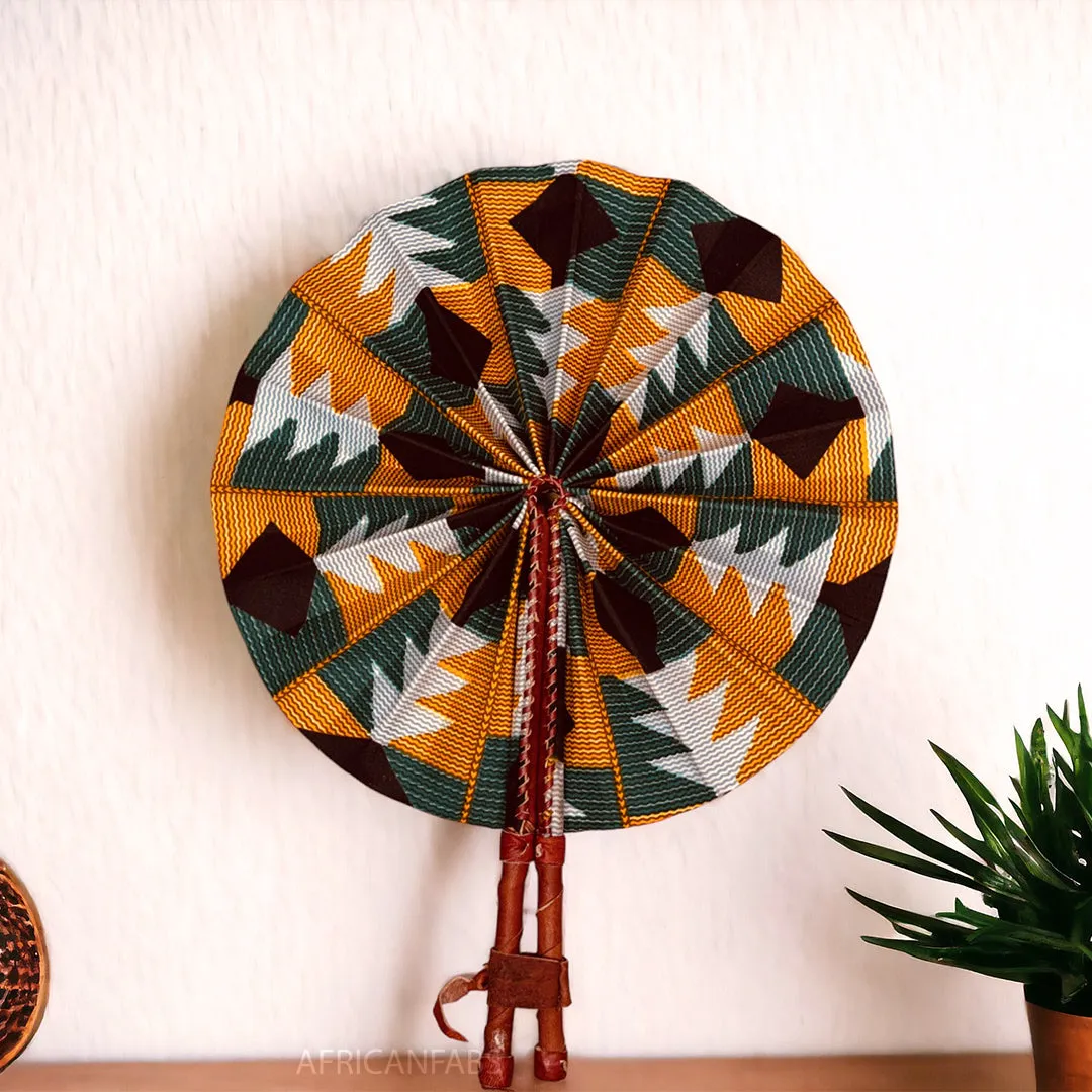 African Hand fan - Ankara print Hand fan - Odeneho - Yellow / green kente