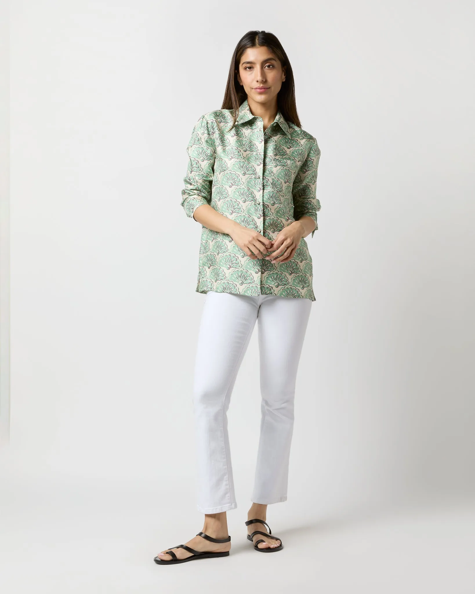 Boy Shirt in Mint Fans Silk Twill