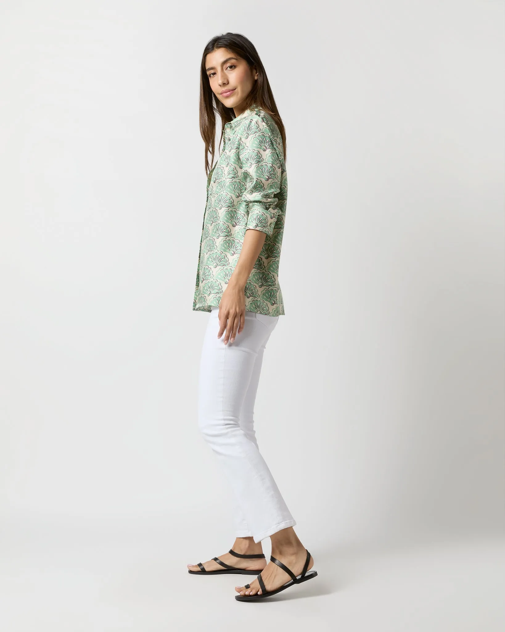 Boy Shirt in Mint Fans Silk Twill