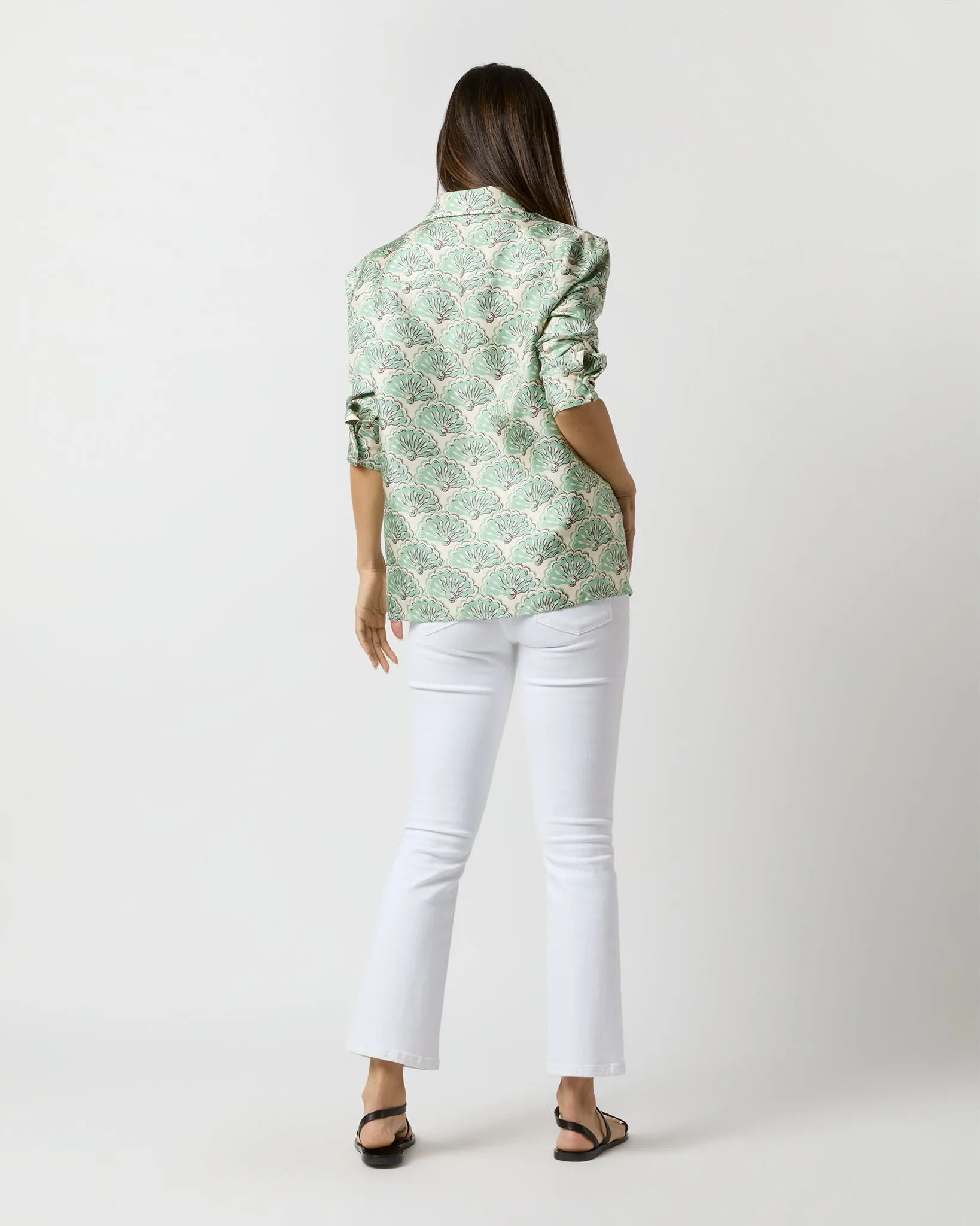 Boy Shirt in Mint Fans Silk Twill