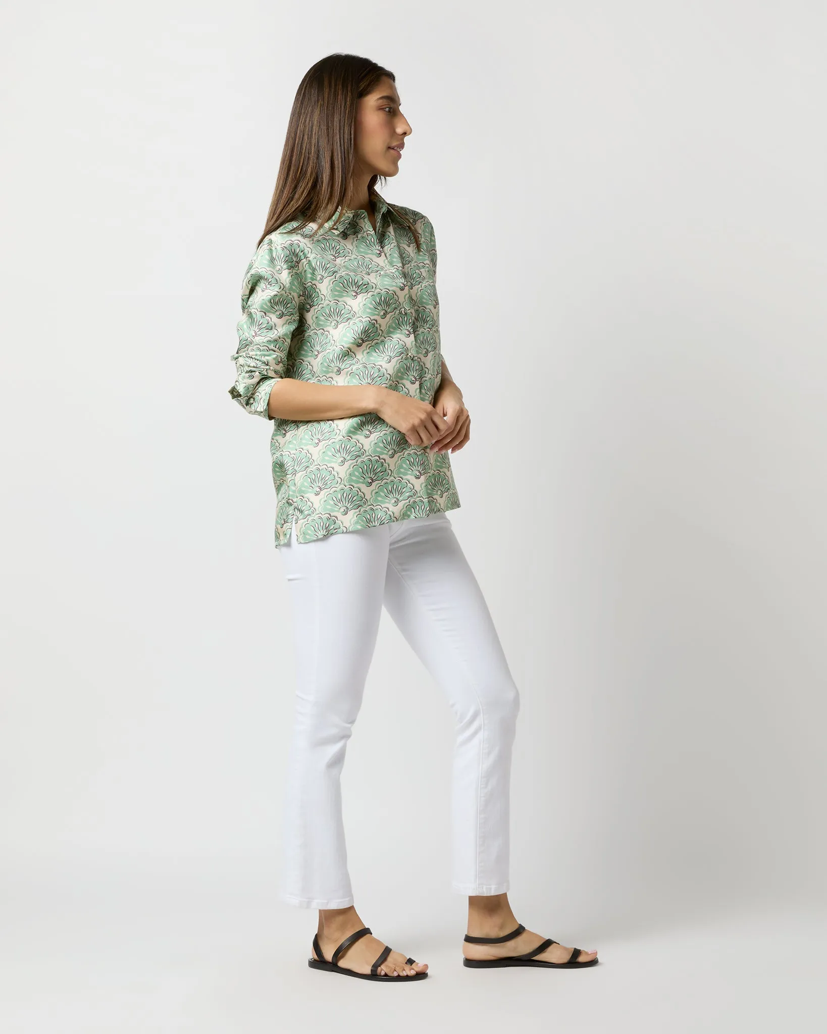 Boy Shirt in Mint Fans Silk Twill