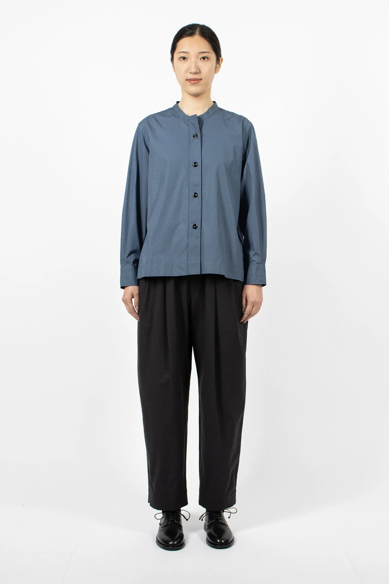 Button Through Collarless Shirt Uniform Blue