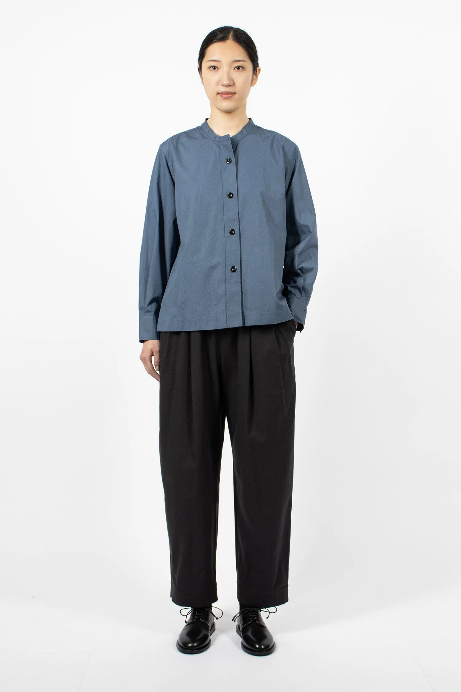 Button Through Collarless Shirt Uniform Blue