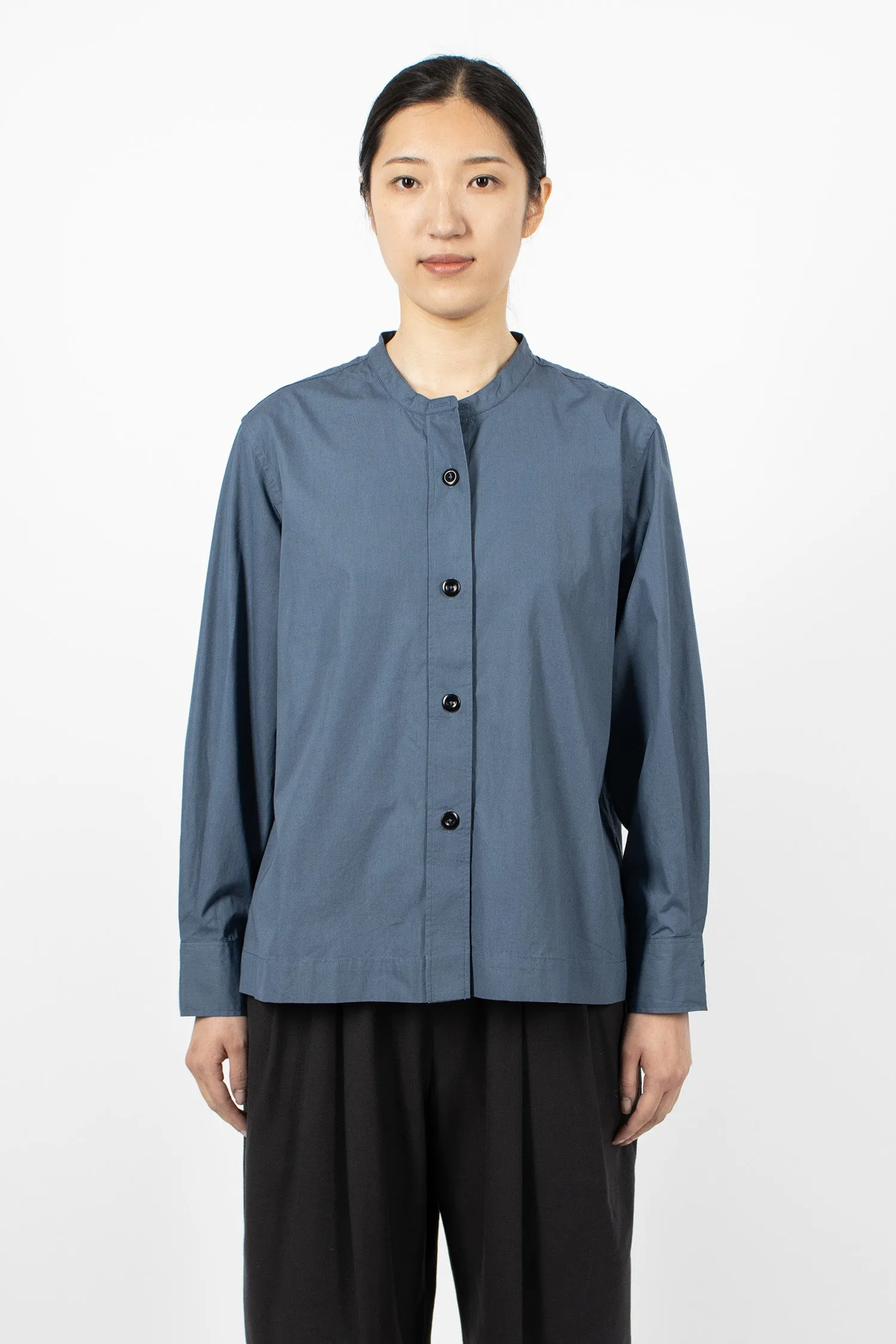 Button Through Collarless Shirt Uniform Blue