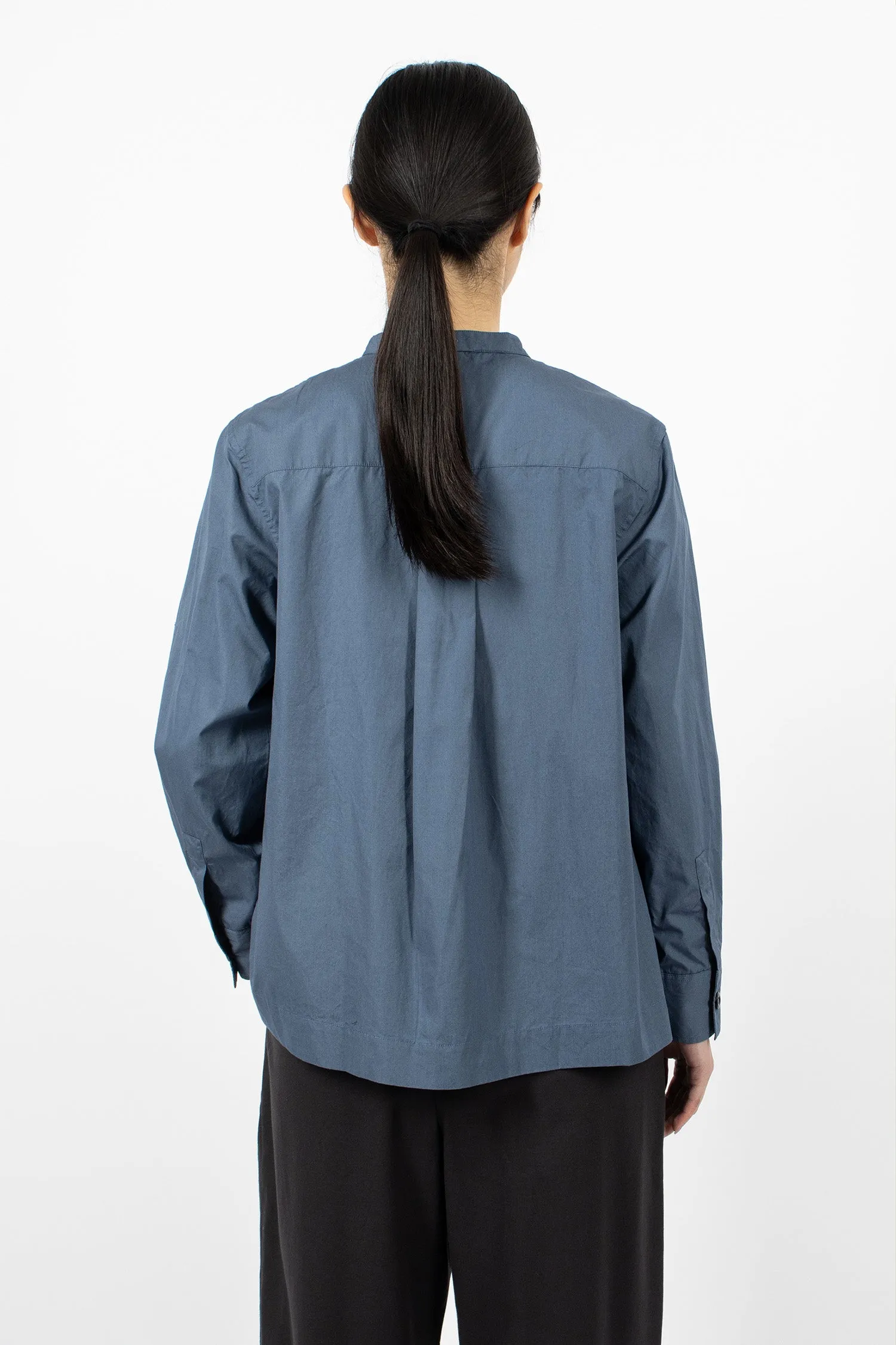 Button Through Collarless Shirt Uniform Blue