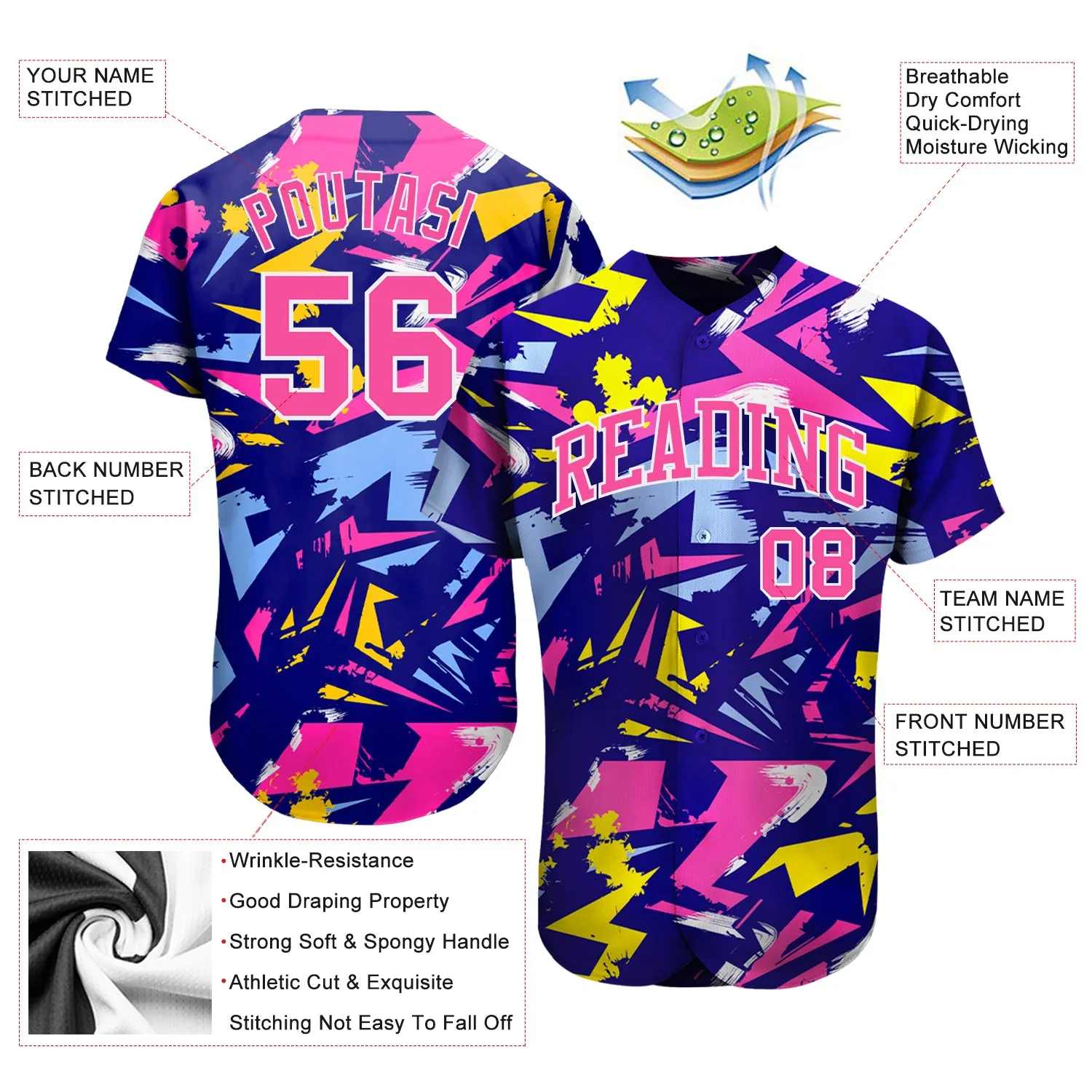 Custom 3D Pattern Design Music Festival Authentic Baseball Jersey