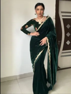 Dark Green Velvet Ready to Wear saree