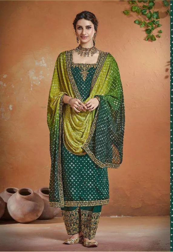 Ethnic Green Long Bandhani Style Party Wear Dress