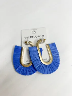 Fan Raffia Earring// Blue