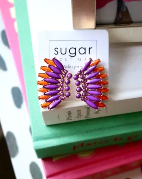 Glam Fan Earring | Purple   Orange