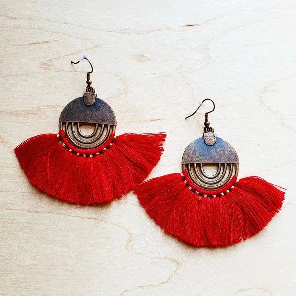 Red Fan Tassel Earrings